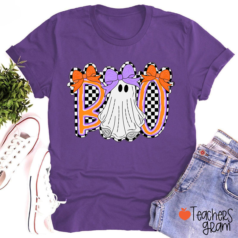Boo Checkered Ghost Teacher T-Shirt