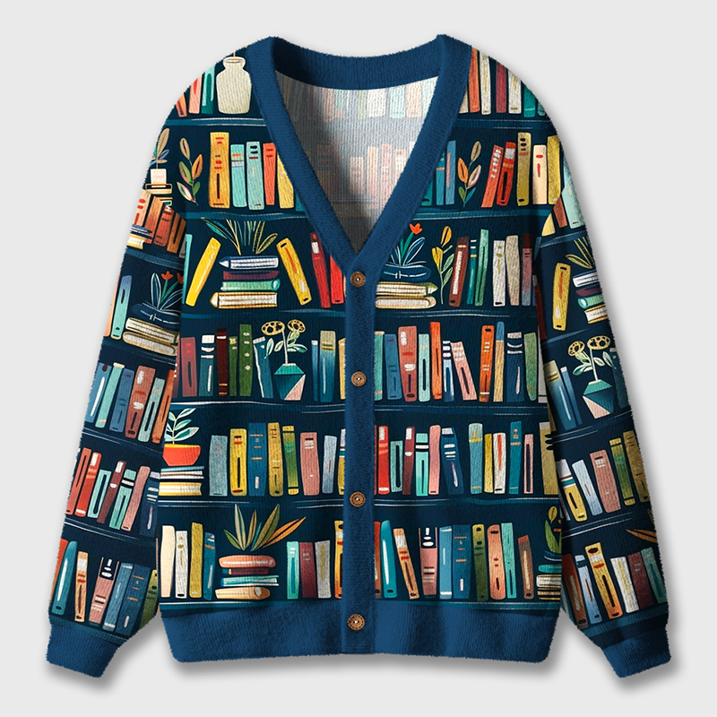 Bookshelf Lover Teacher Ugly Cardigan Sweaters