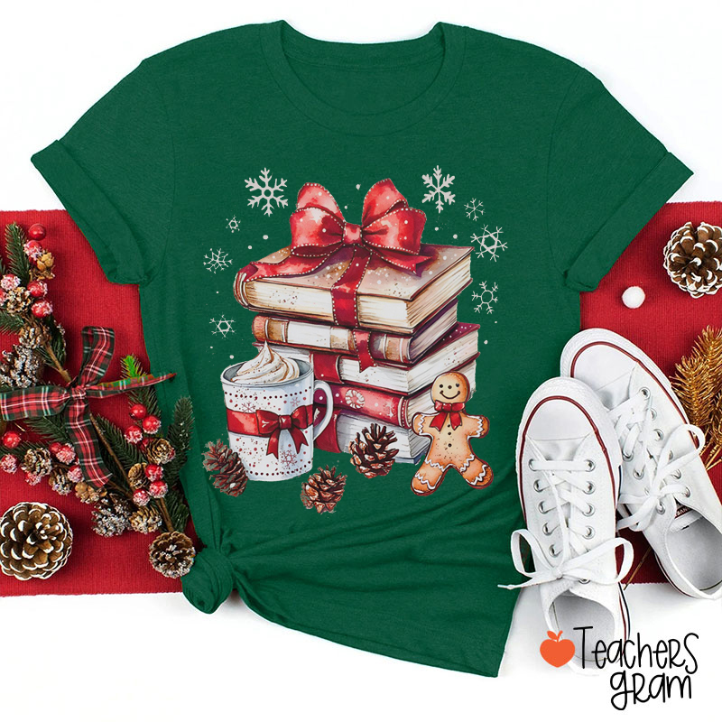 Bookworm Christmas Teacher T-Shirt