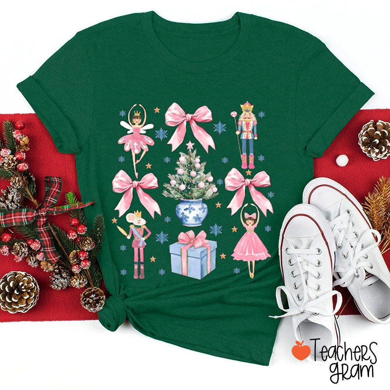 Bow Christmas Tree Nutcracker Teacher T-Shirt