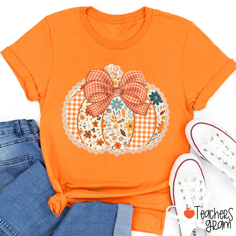 Patchwork Pumpkin Teacher T-Shirt