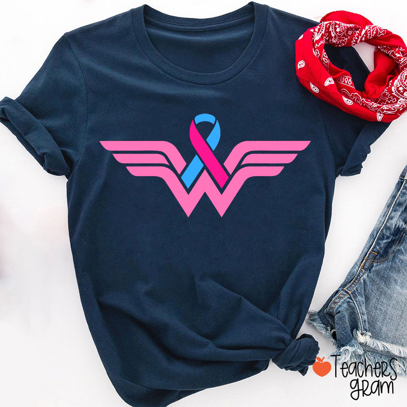 Breast Cancer Wonder Woman Teacher T-Shirt
