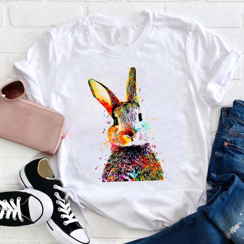 Bunny Rabbit Watercolor Teacher T-Shirt