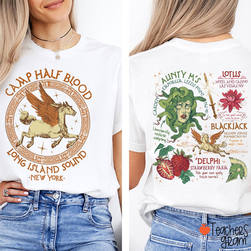 Camp Half Blood Long Island Sound Teacher Two Sided T-Shirt
