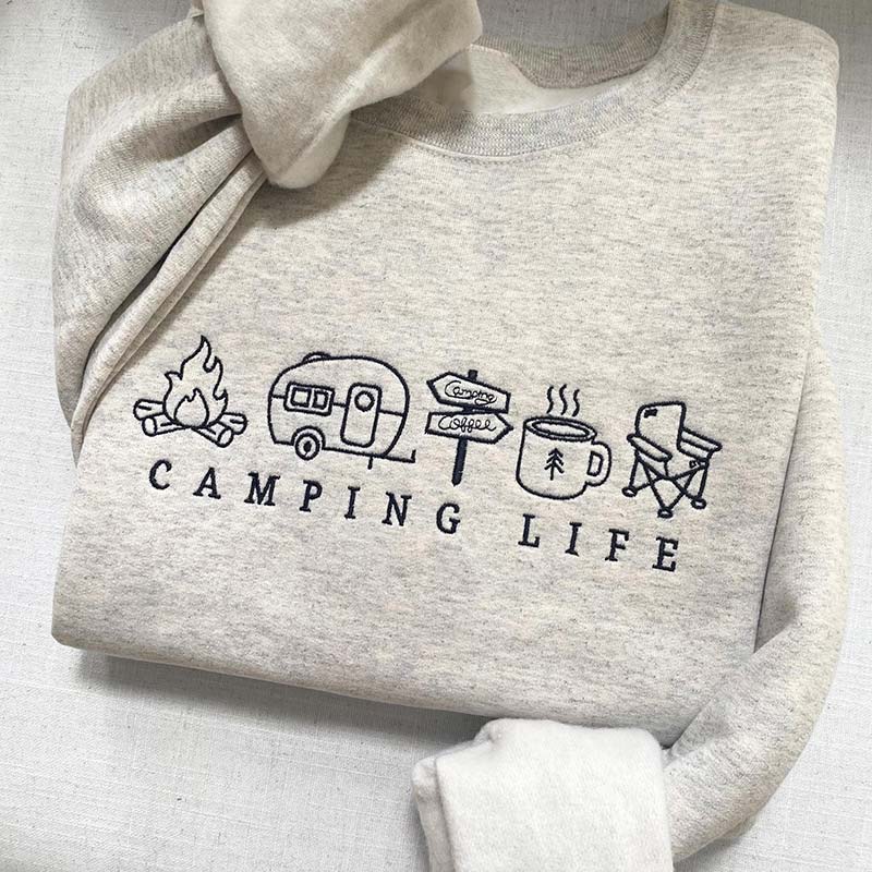 Embroidered Camping Life Teacher Sweatshirt