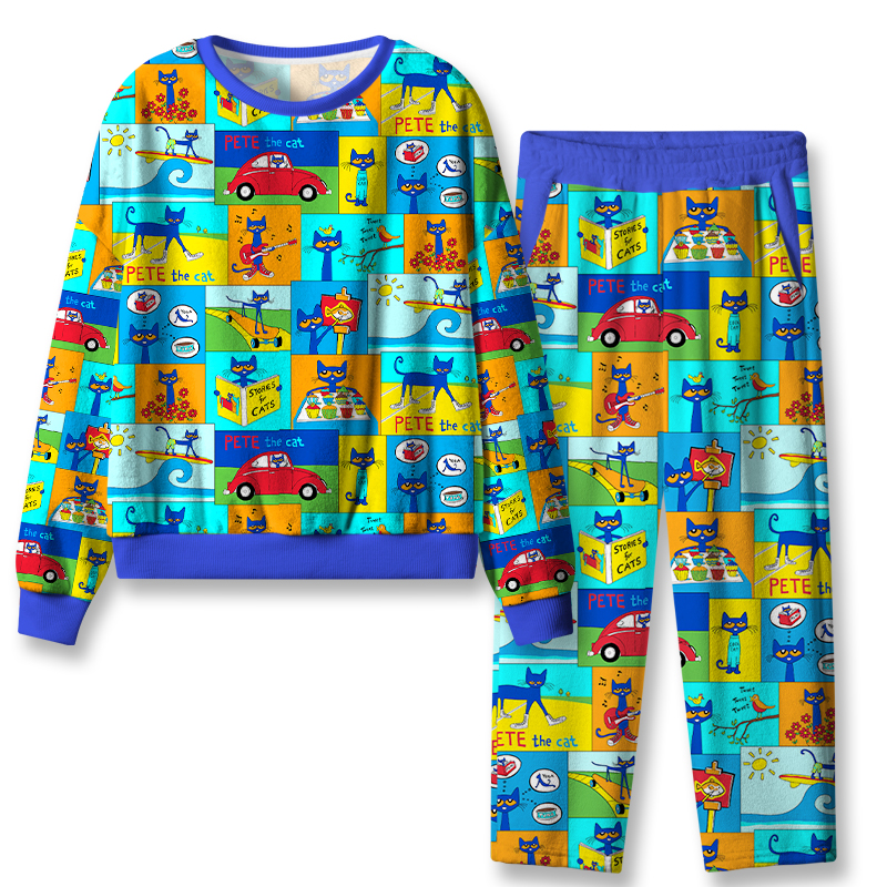 Cat's Daily Routine Teacher Flannel Pajama Set