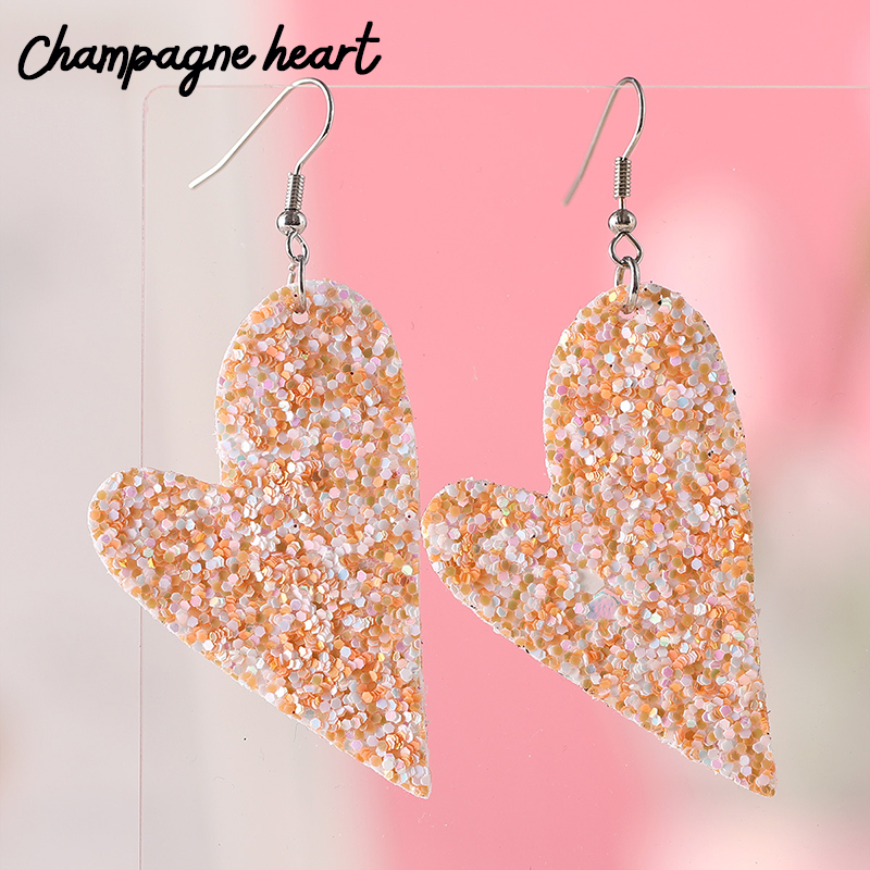Sequin Heart Teacher Leather Earrings