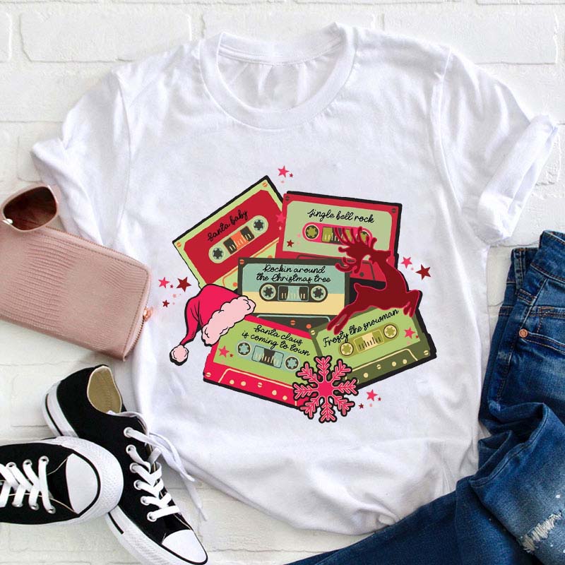 Christmas Music Cassette Tapes Teacher T-Shirt