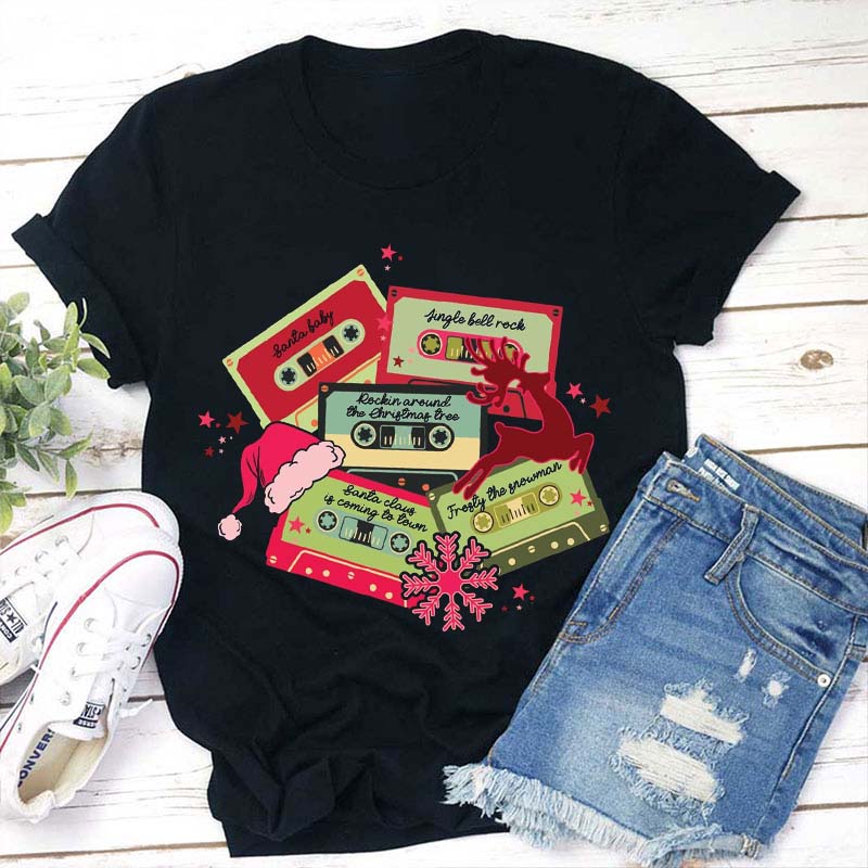 Christmas Music Cassette Tapes Teacher T-Shirt