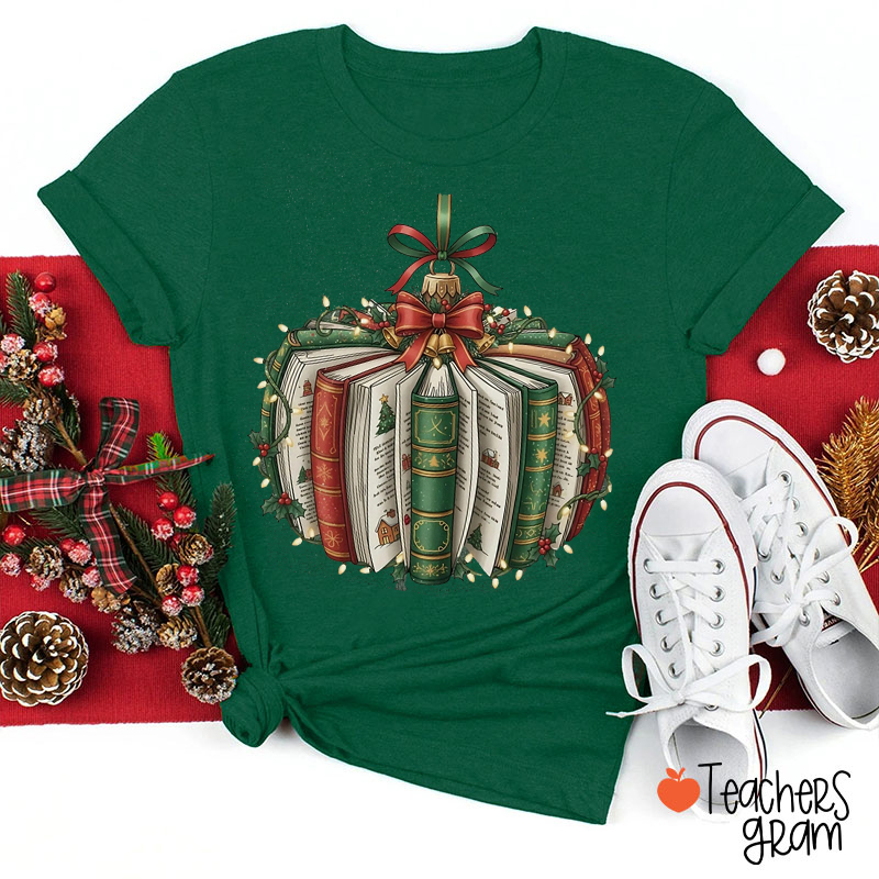 Christmas Book Ornament Teacher T-Shirt