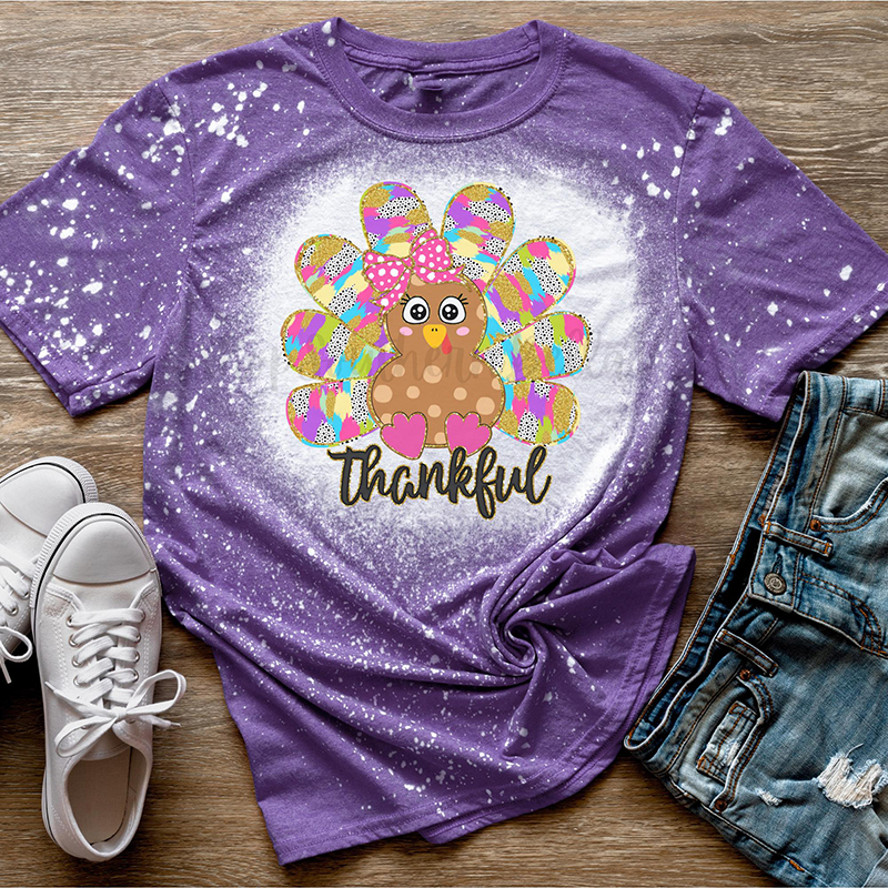Colorful Turkey Thankful Teacher Printed T-Shirt