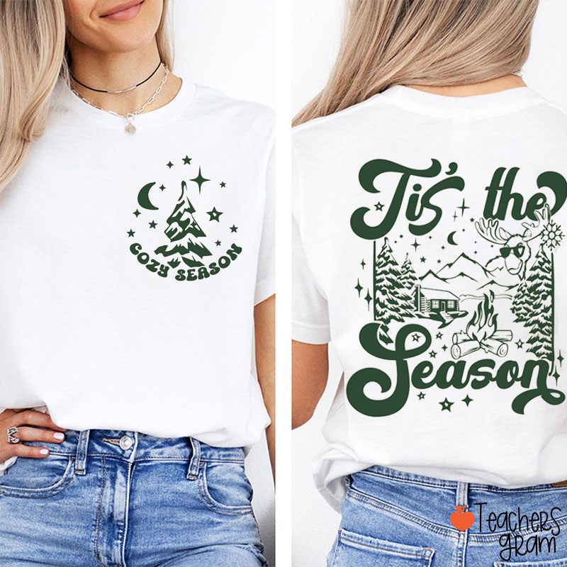 Cozy Season Christmas Teacher Two Sided T-Shirt