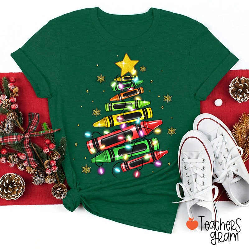 Crayon Christmas Tree Teacher T-Shirt