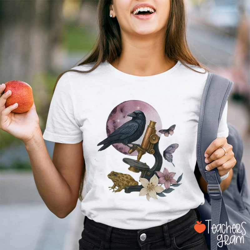 Gothic Raven Microscope Teacher T-Shirt