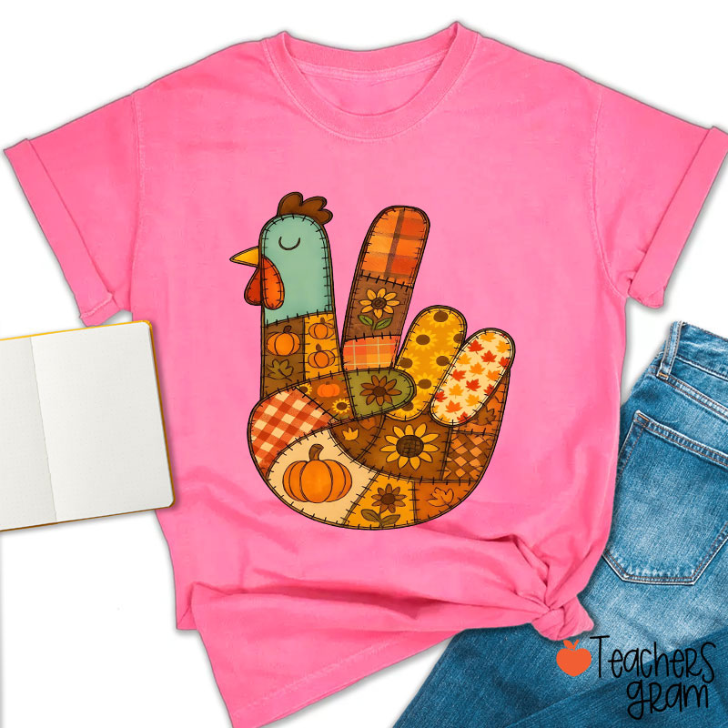 Retro Patchwork Turkey Teacher T-Shirt