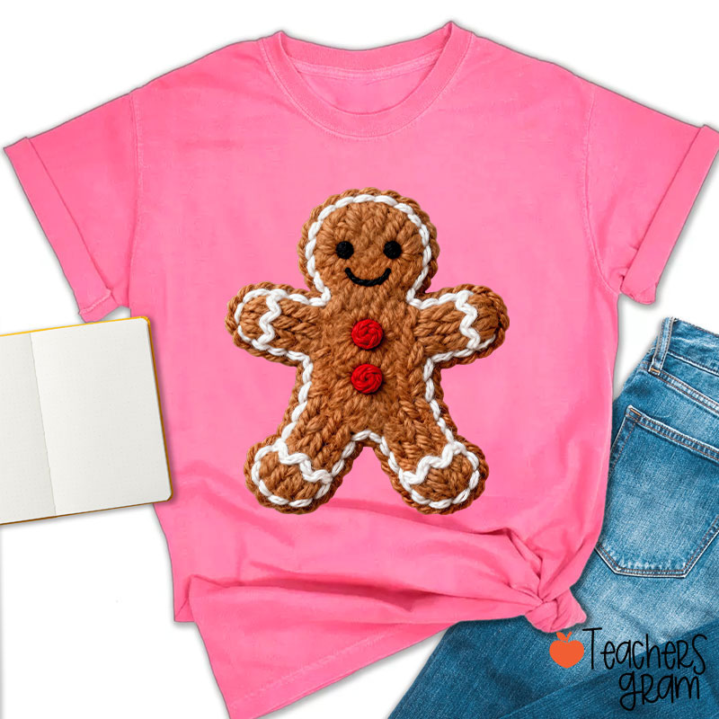 Faux Yarn Gingerbread Man Teacher T-Shirt