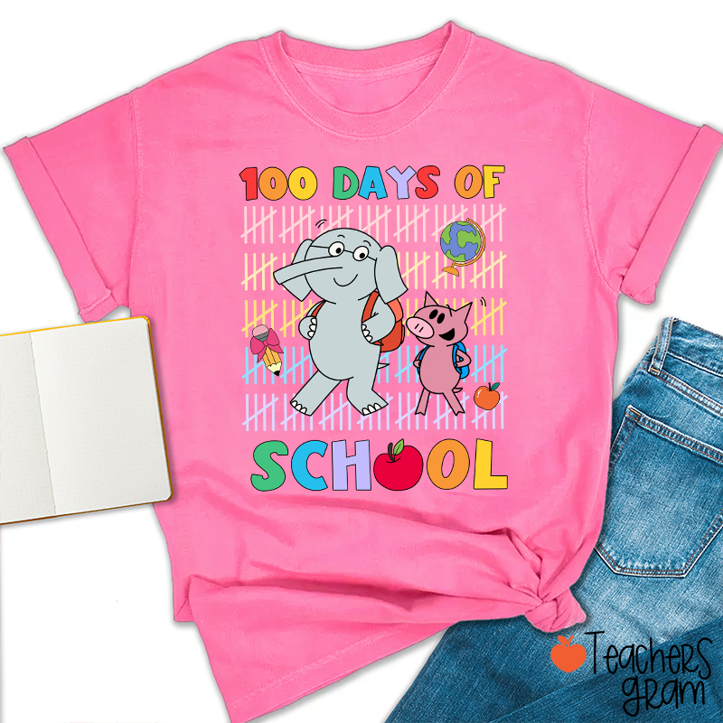 100 Days Of School Elephant Teacher T-Shirt