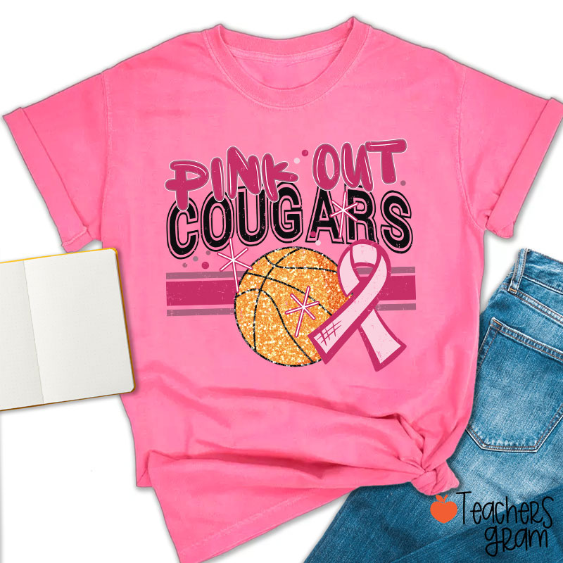 Personalized Mascot And Sport Pink Out Teacher T-Shirt