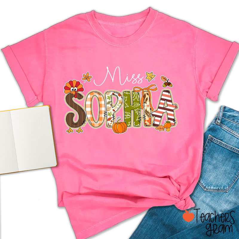 Personalized Name Turkey Season Teacher T-Shirt