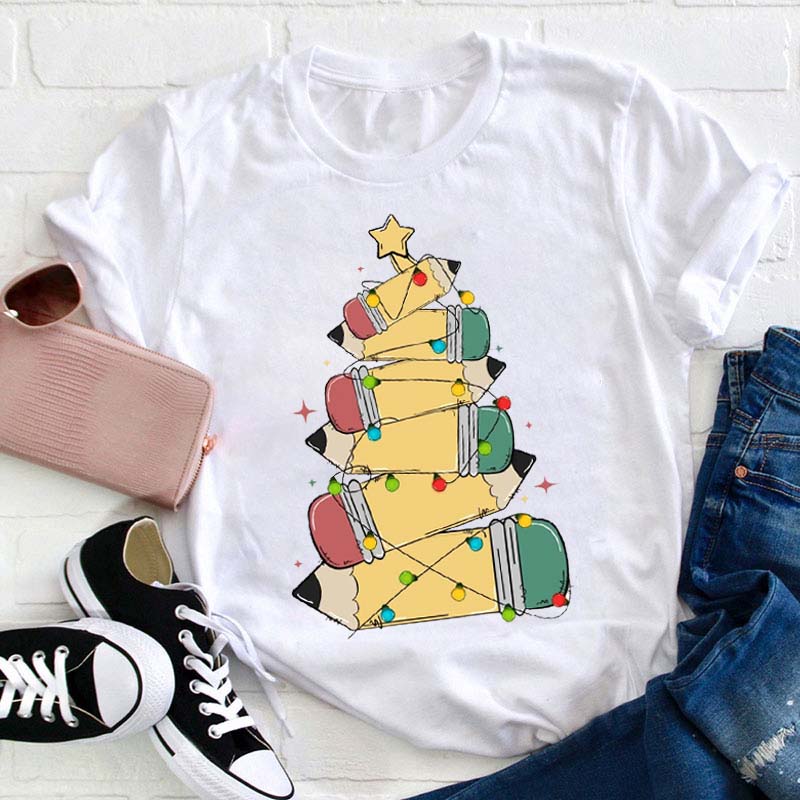 Cute Pencils Christmas Tree Teacher T-Shirt