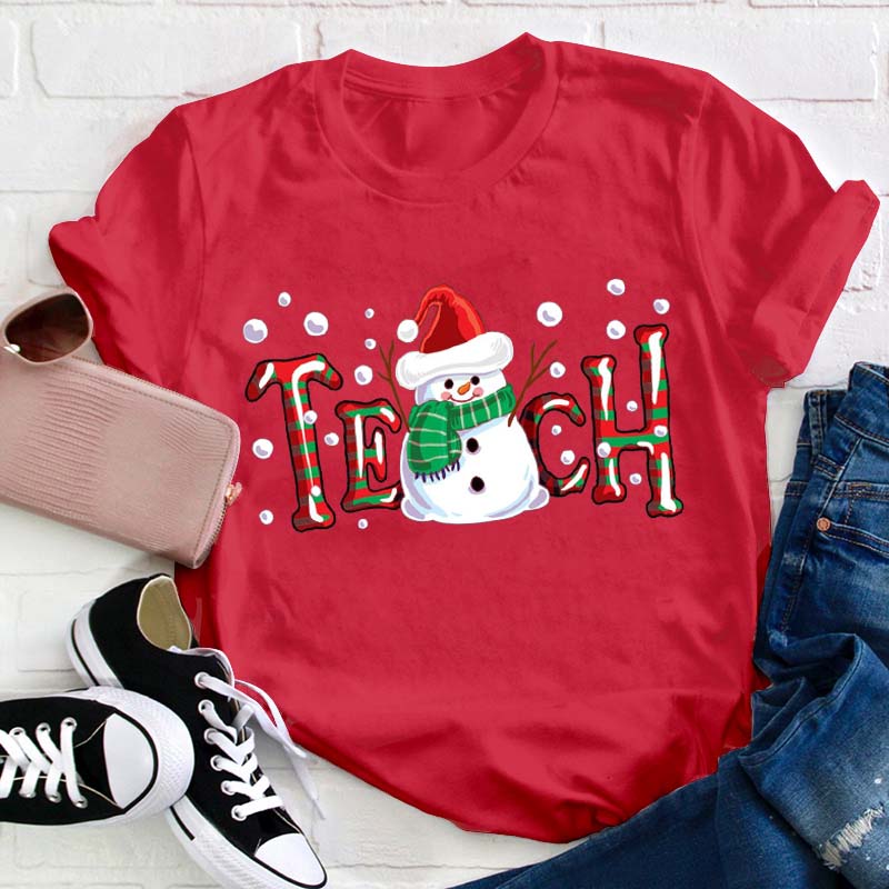 Cute Snowman Teach Teacher T-Shirt