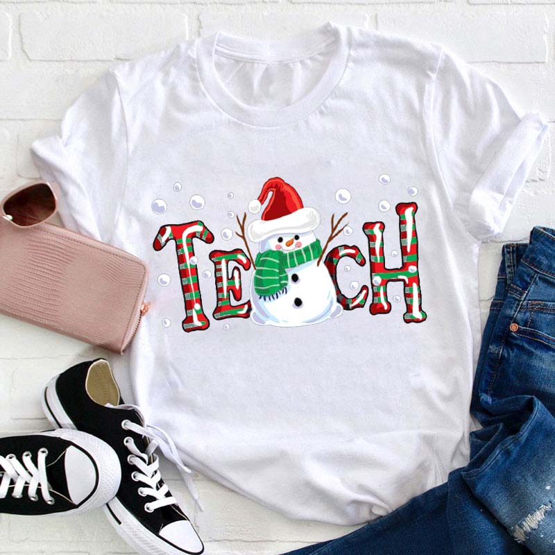 Cute Snowman Teach Teacher T-Shirt