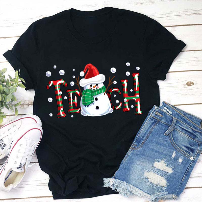 Cute Snowman Teach Teacher T-Shirt
