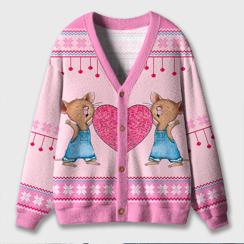 Cute Mouse Spreads Love Teacher Ugly Cardigan Sweaters