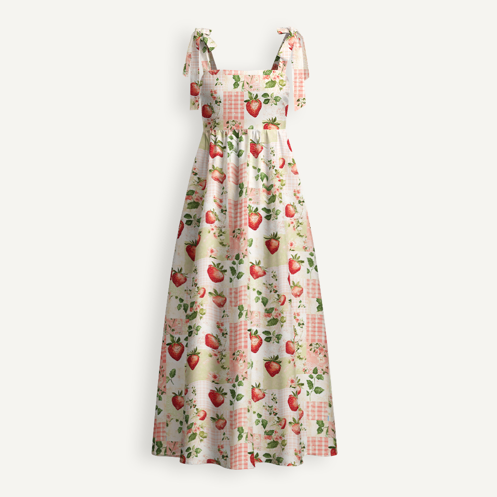 Cute Strawberry Teacher Tie Shoulder Dress