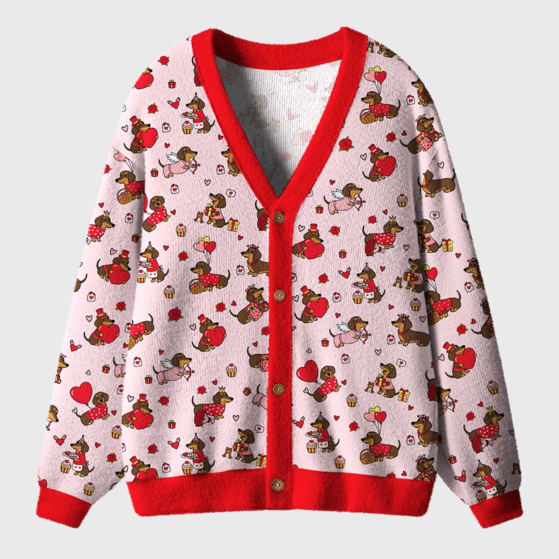 Dachshund Valentines Teacher Ugly Cardigan Sweaters