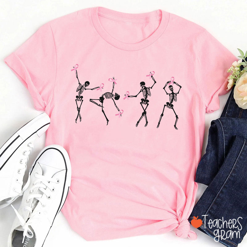 Dancing Skeletons Breast Cancer Teacher T-Shirt