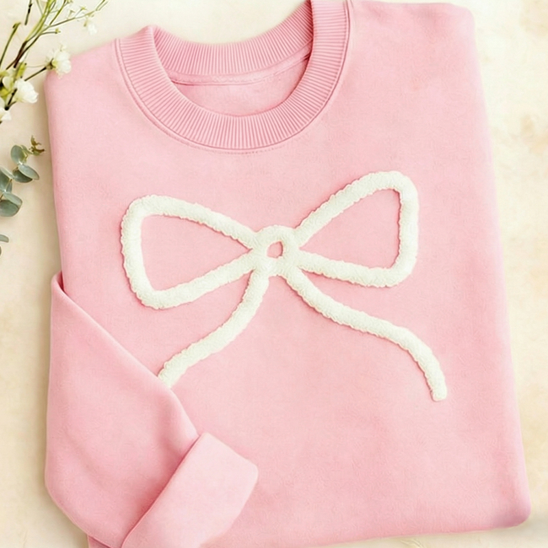 Trendy Decorative Bow Chenille Yarn Teacher Sweatshirt