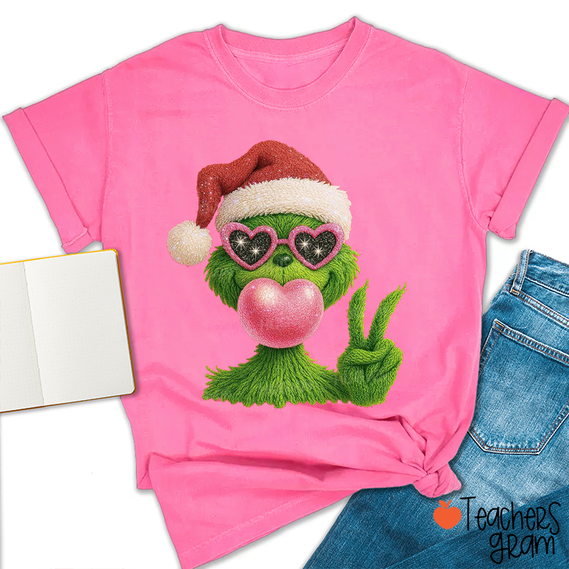 Faux Knitting Mean Guy Blowing Bubbles Teacher T-Shirt