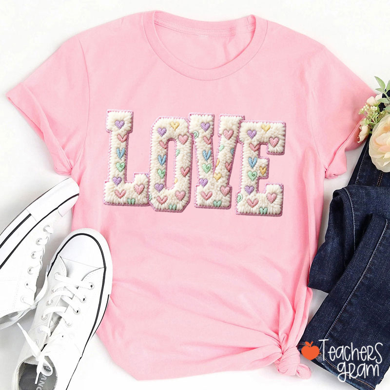 Faux Yarn Love Valentine Teacher T-Shirt