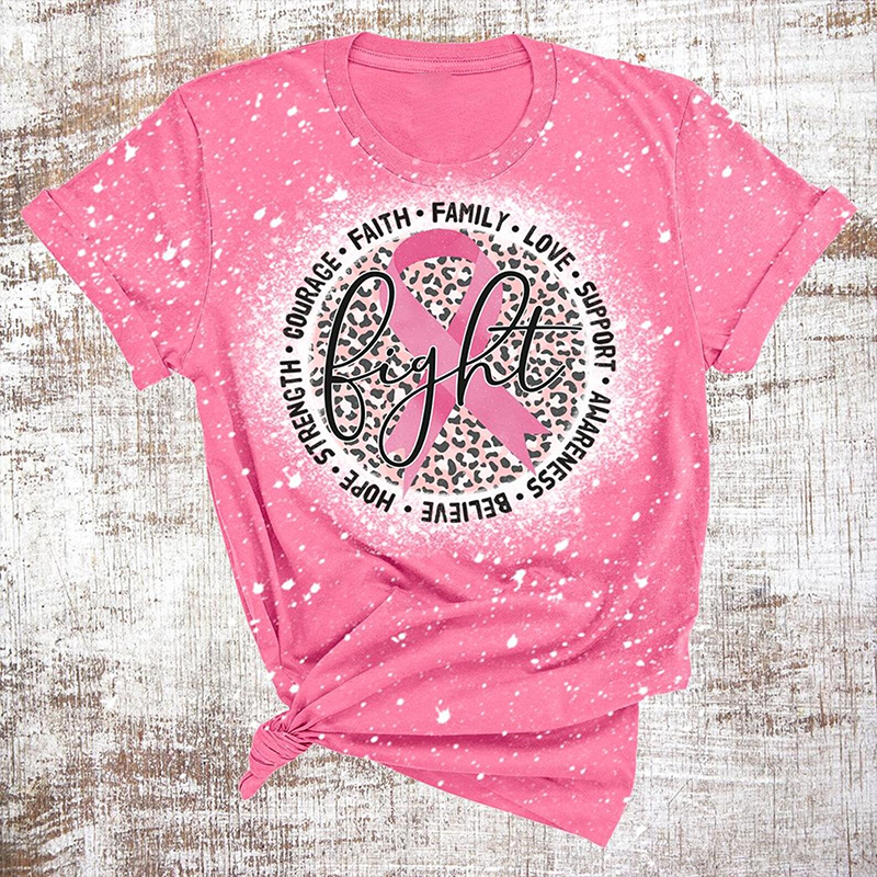 Fight Courage Faith Family Love Teacher Printed T-Shirt