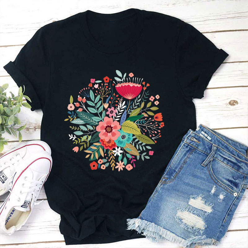 Floral Graphic Teacher T-Shirt