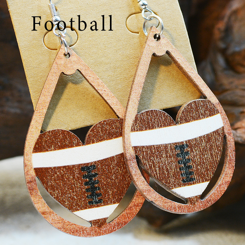 Ball Heart Wooden Earrings