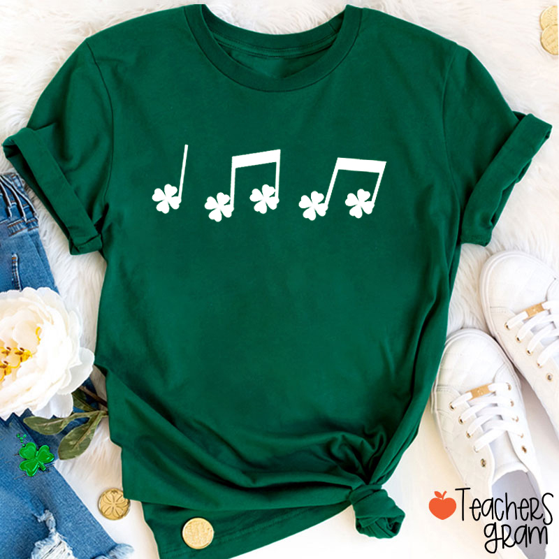 Four Leaf Clover Musical Note Teacher T-Shirt