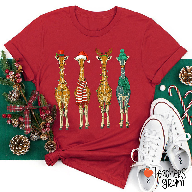 Funny Giraffe Christmas Teacher T-Shirt