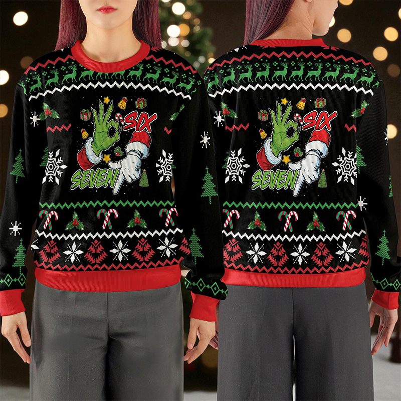 Funny Six Seven Christmas Teacher Ugly Fluffy Christmas Sweater