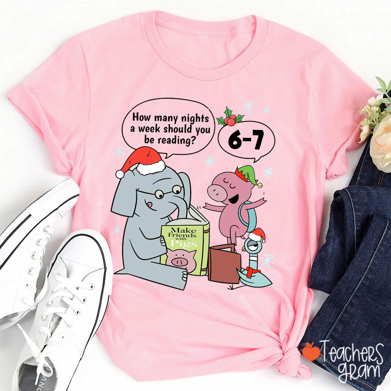 Funny Six Seven Meme Reading Elephant Pigeon Teacher T-Shirt