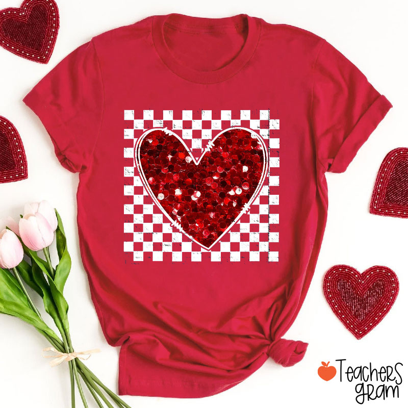 Glitter Valentines Heart Teacher T-Shirt