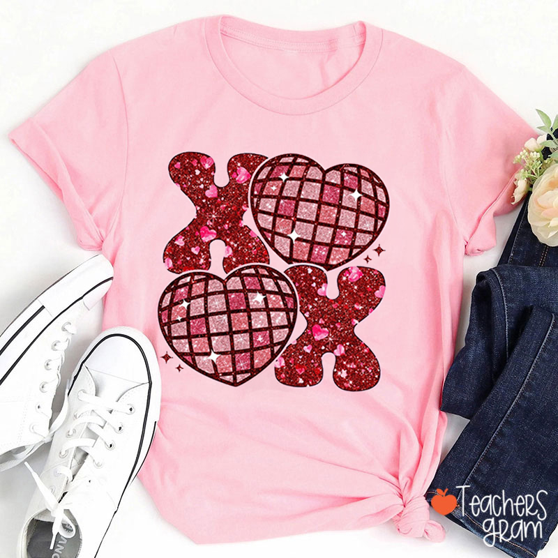 Glitter XOXO Valentine's Day Teacher T-Shirt