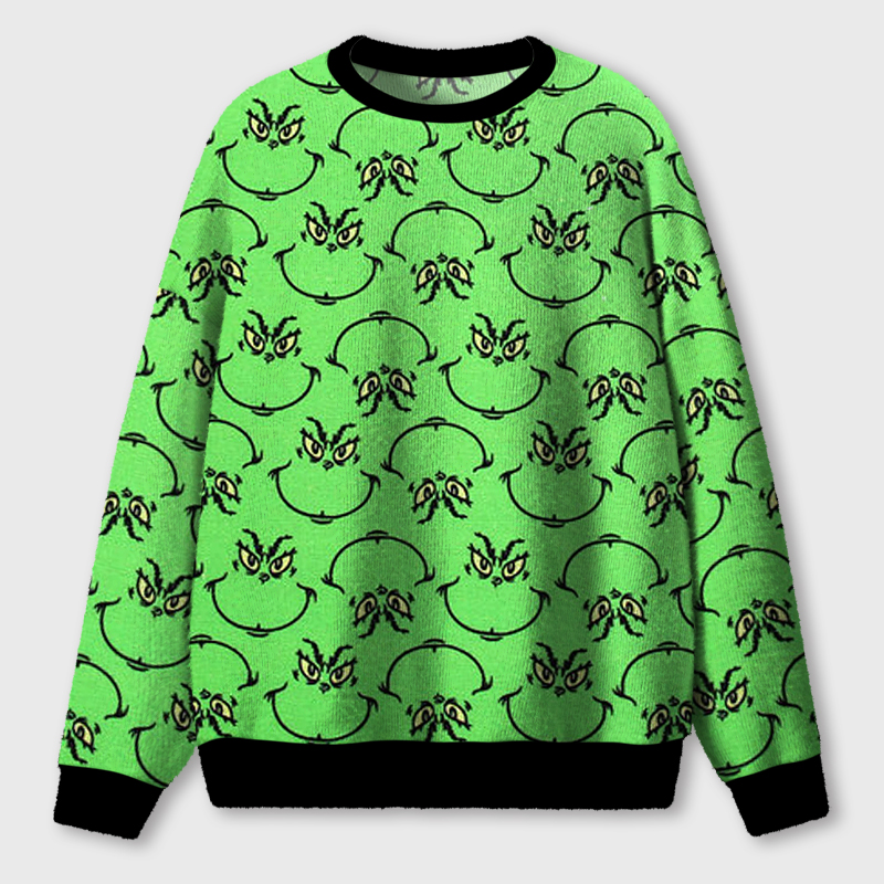 Green Guy Smiley Face Teacher Ugly Fluffy Christmas Sweater