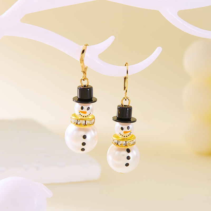 Pearl Snowman Teacher Metal Earrings