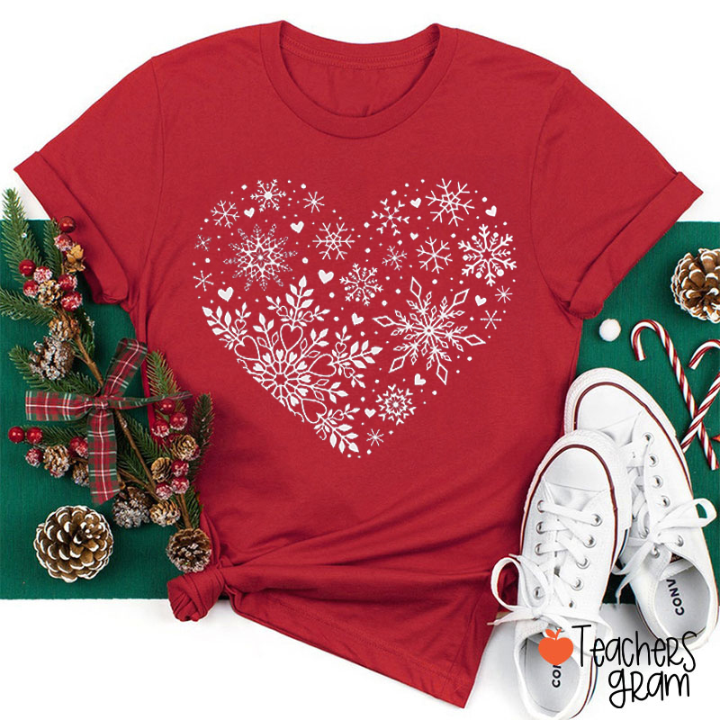 Heart Filled With Snowflakes Teacher T-Shirt