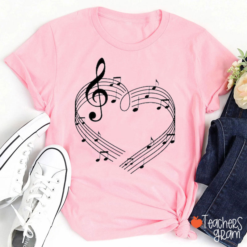 Heart Music Notes Teacher T-Shirt