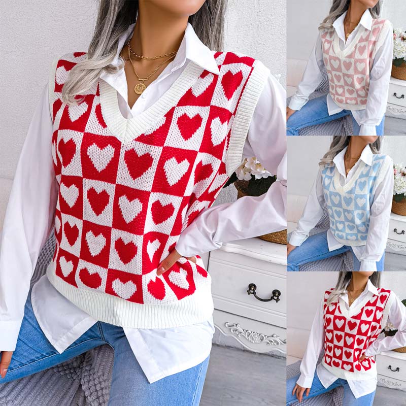 Heart Checker Pattern Sweater Vest