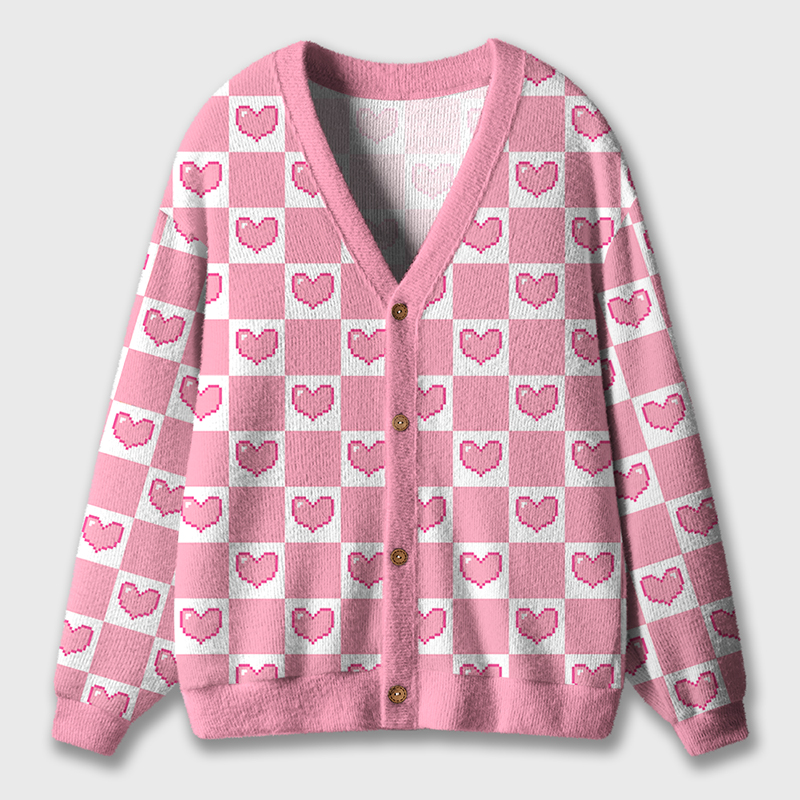 Heart Checkered Valentine Teacher Ugly Cardigan Sweaters
