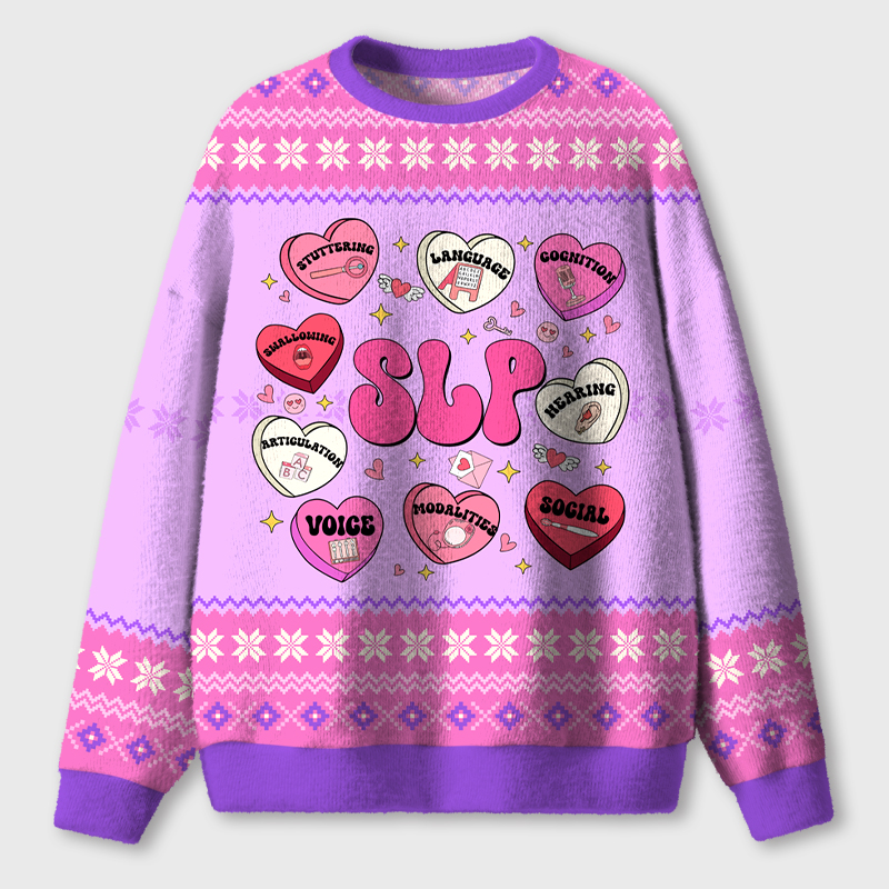 Heart Valentines Day SLP Teacher Ugly Fluffy Christmas Sweater